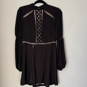 Express Elegant Black Long Sleeve Dress with Lace Details